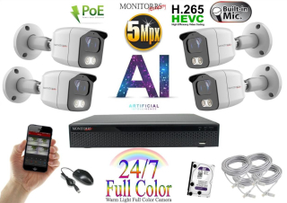 Monitorrs Security Full Color AI IP 4 kamerový set WTube (6021K4)