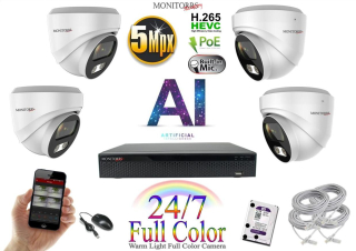 Monitorrs Security Full Color AI IP 4 kamerový set WDome (6022K4)